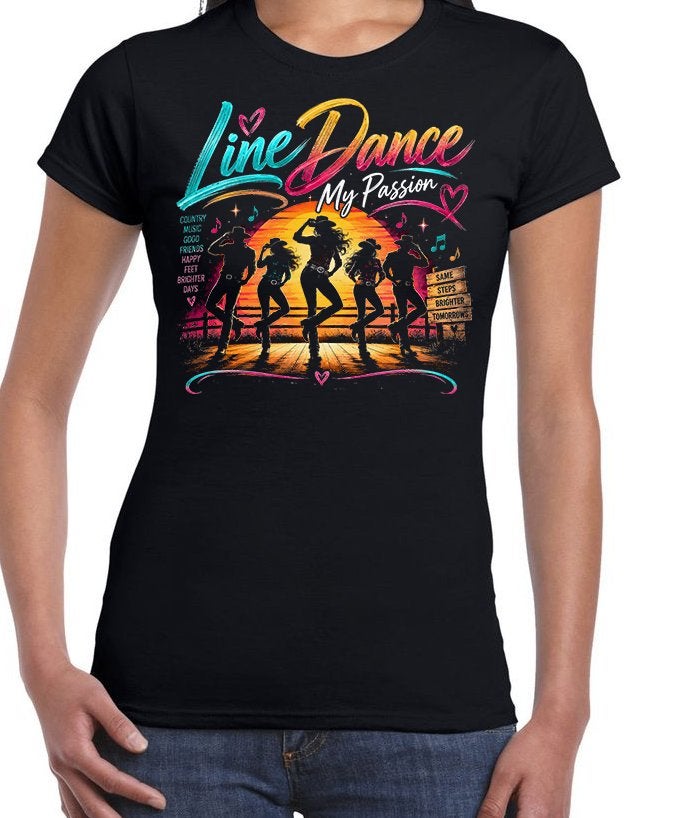 Line Dance my passion T-shirt, Zwart, Maat 46/48 (XL) of groter, Nieuw, Ophalen of Verzenden