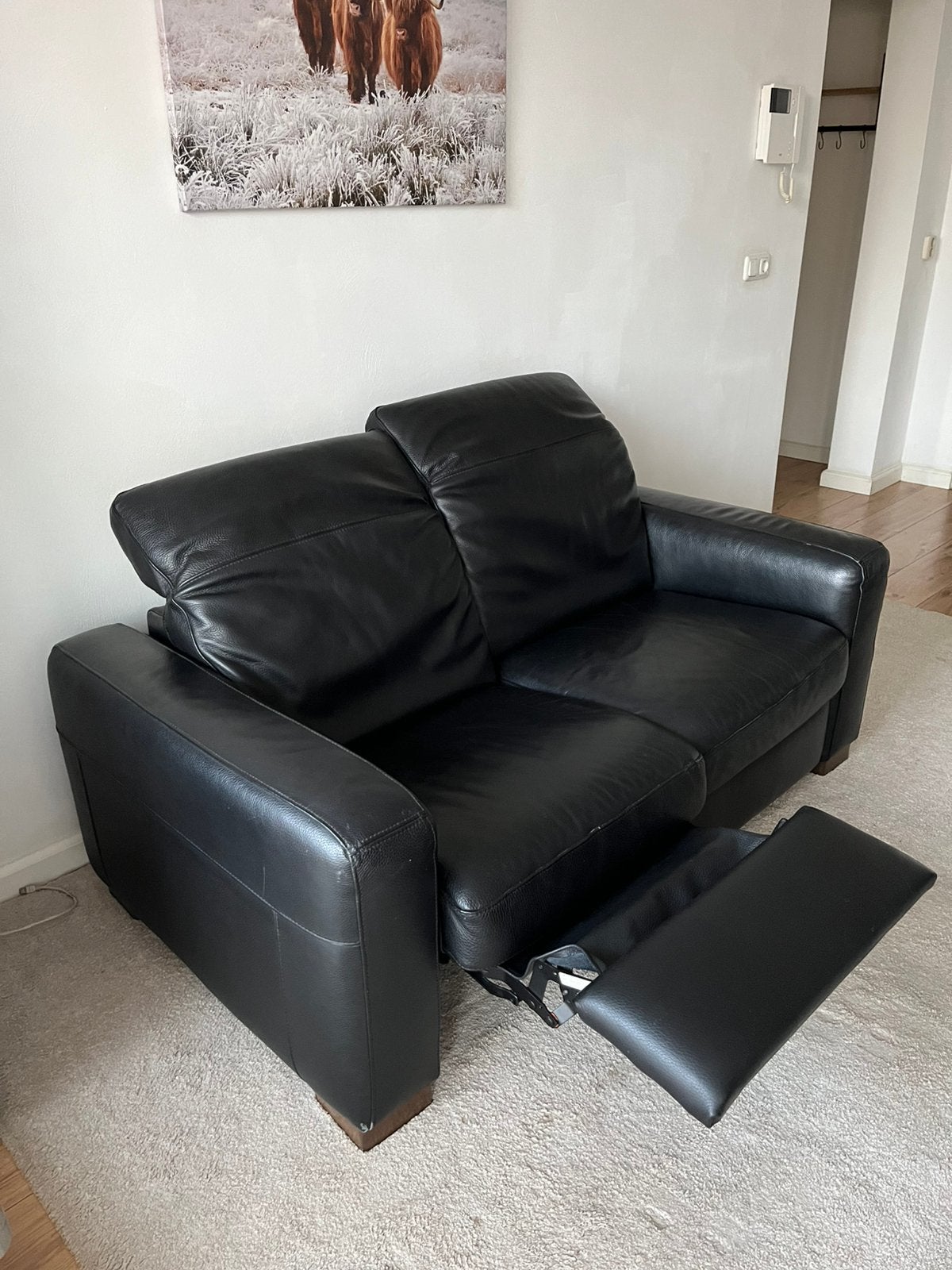 2-zits leren bank met relaxfunctie – zwart, Ophalen, Gebruikt, Tweepersoons, Leer