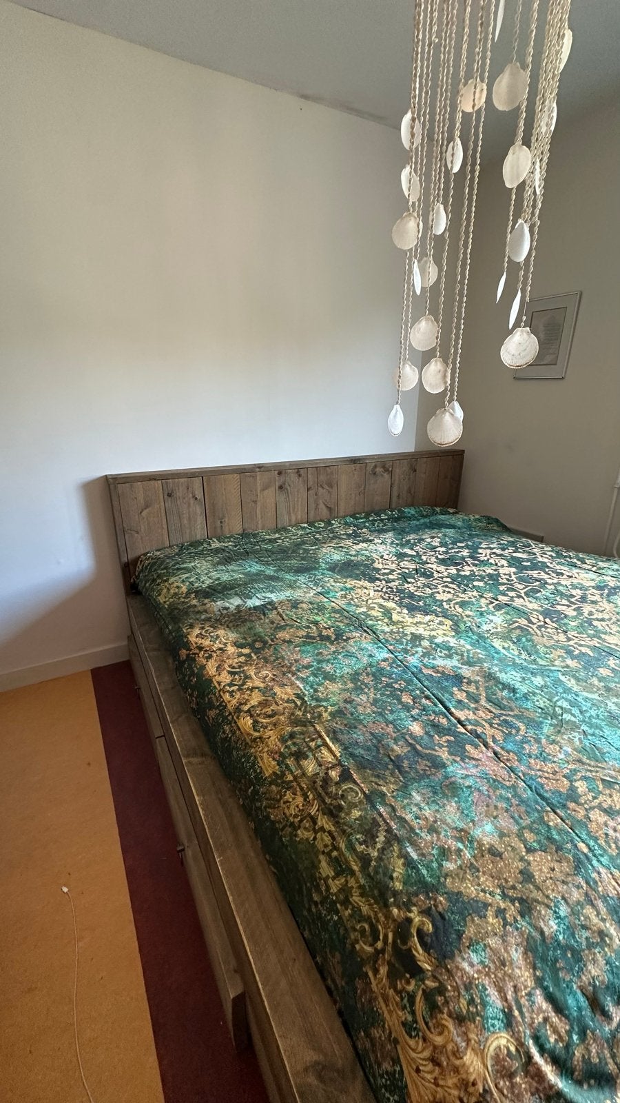 Robuust Massief Houten Kingsize Bed 200x200 cm met lades, Huis en Inrichting, Ophalen, Gebruikt, Bruin, Steigerhout