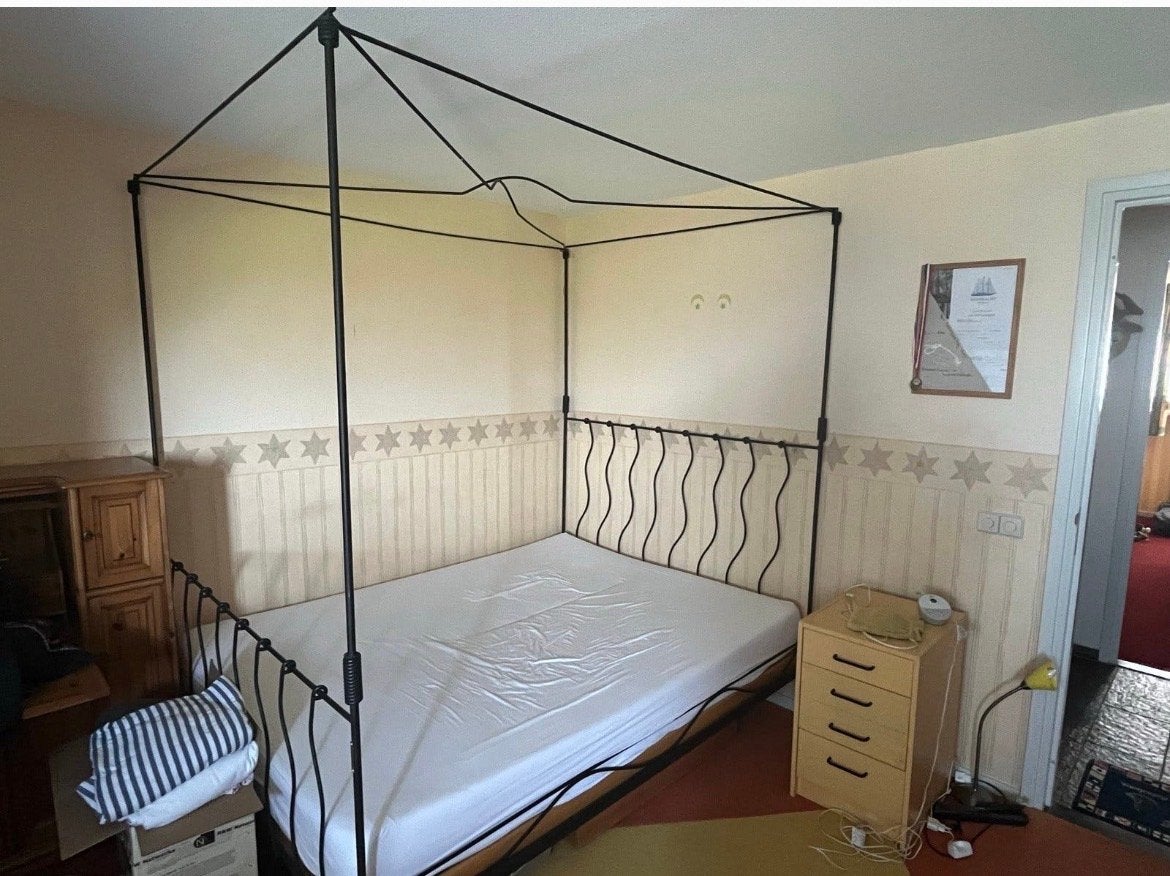 Moet snel weg! Linea Ferrea Hemelbed - Zwart Metaal, Ophalen, 90 cm, Eenpersoons, Zwart