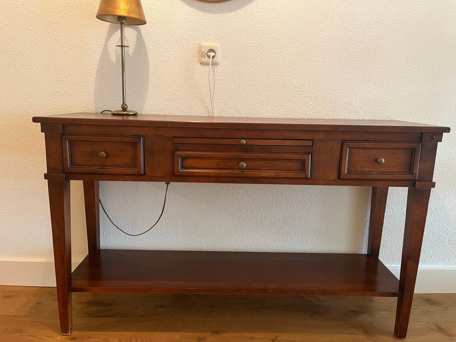 Massief houten sidetable met lades en uitschuifblad, Ophalen, Gebruikt, 75 cm of meer, 60 cm of meer