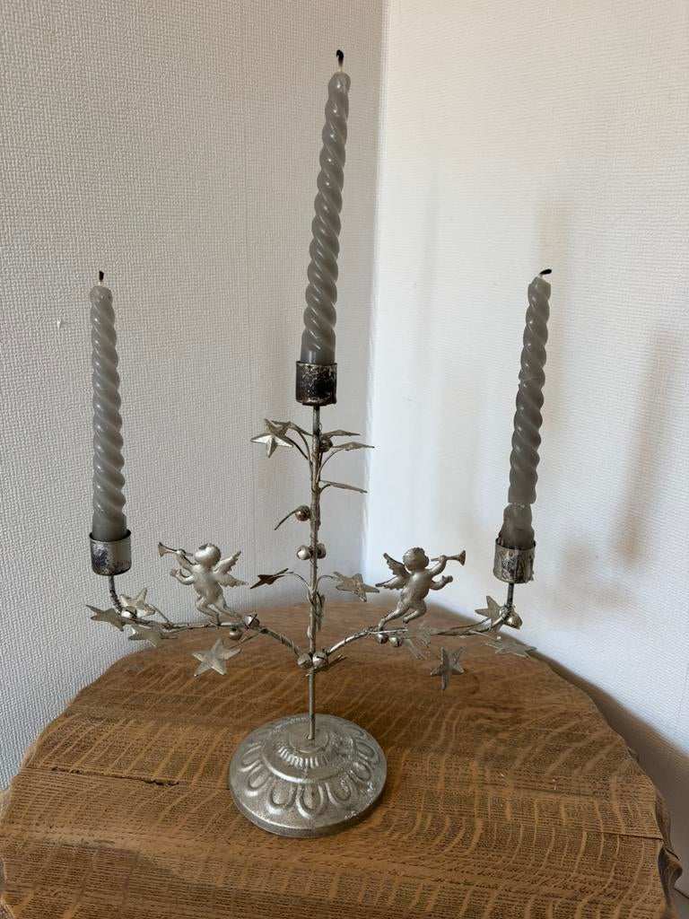 Vintage  kandelaar met engeltjes, Antiek en Kunst, Curiosa en Brocante, Ophalen of Verzenden