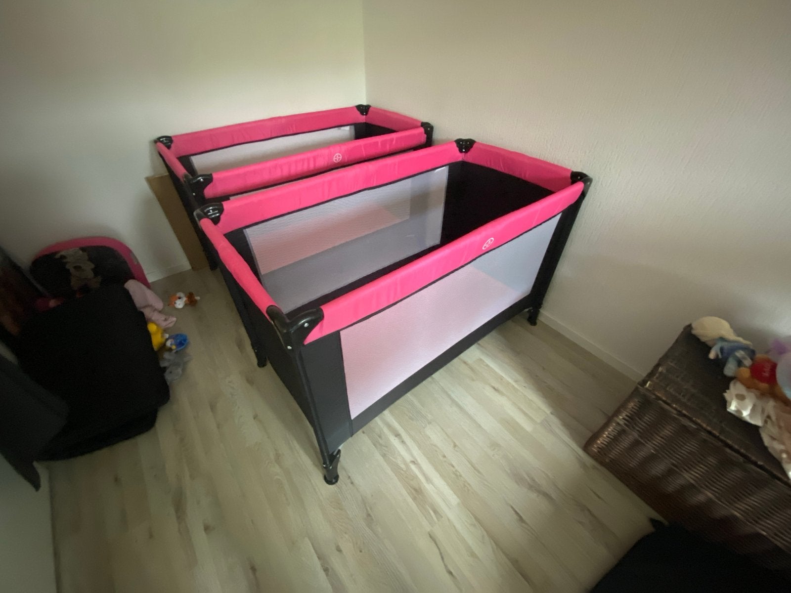 2x Ding Baby Reisbedje - Roze/Zwart, Ophalen, Gebruikt, Reisbedje