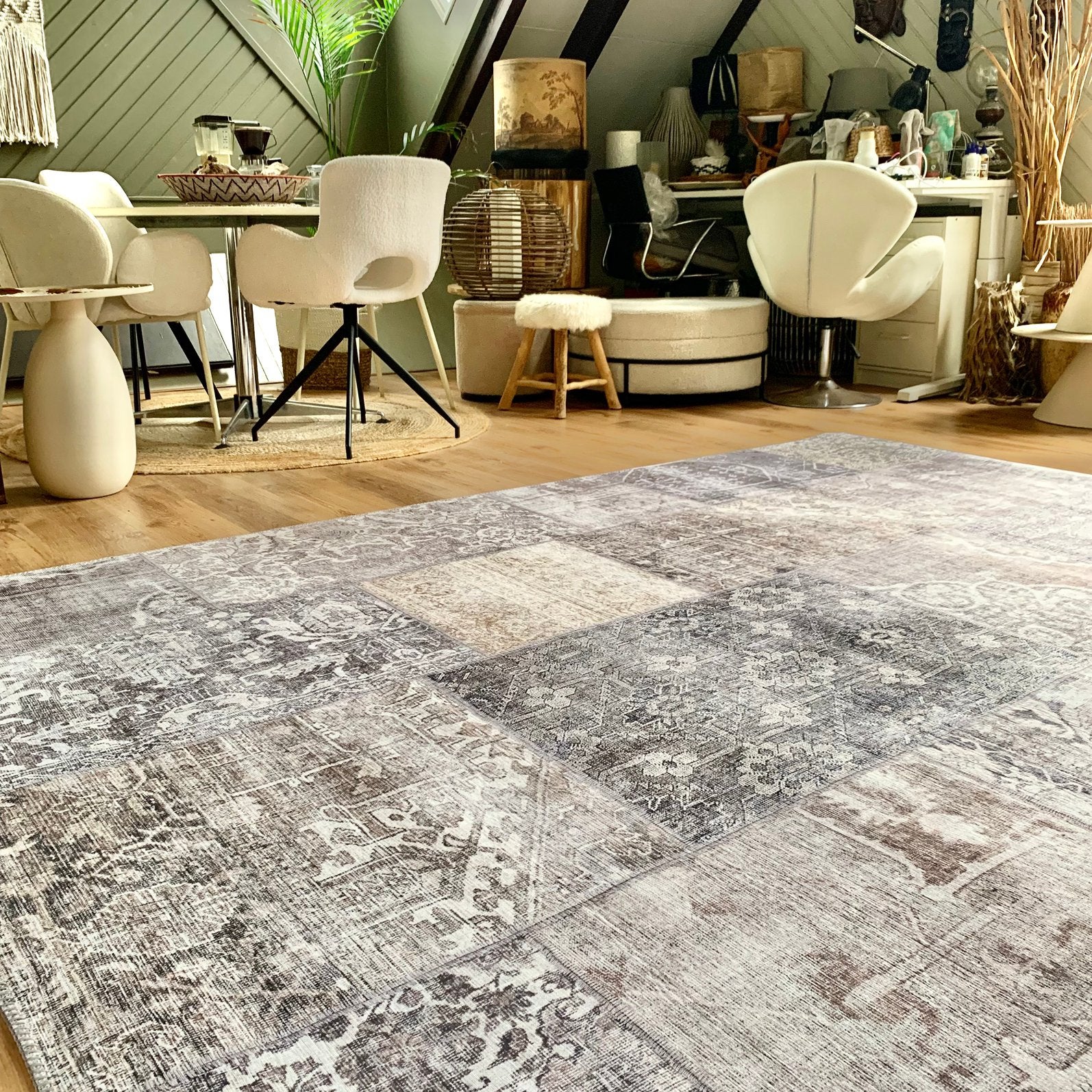 Vintage patchwork - taupe de luxe vloerkleed - fotoshoot, Ophalen, Zo goed als nieuw, Rechthoekig, 200 cm of meer