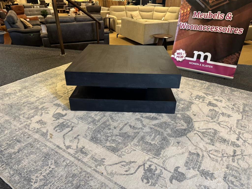 Salontafel Vierkant 90x90x36.5 Zwart  Mangohout E-7364, Ophalen, 50 tot 100 cm, Vierkant, Nieuw