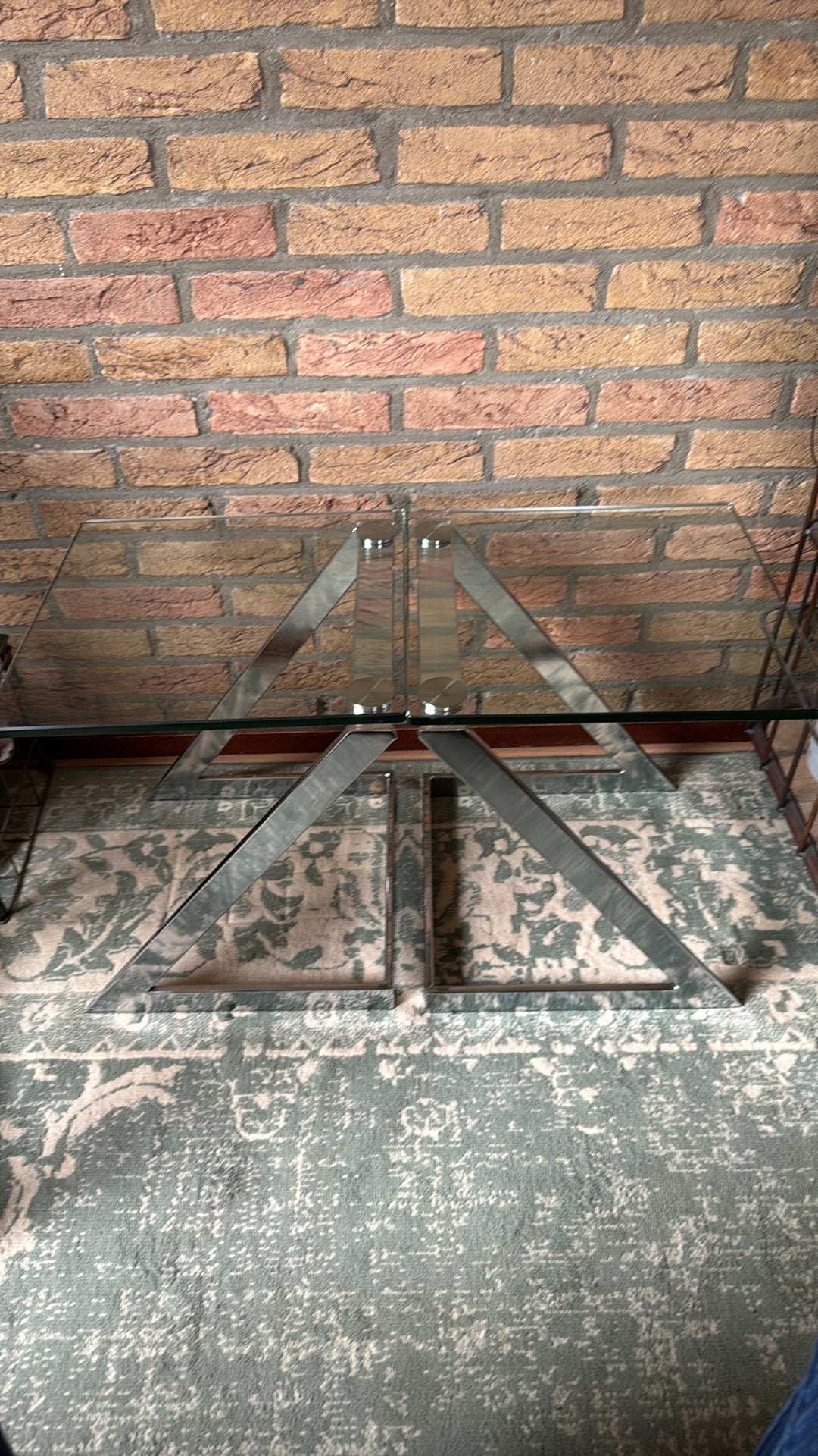 Vintage post moderne bijzettafel glas/chroom., 45 tot 60 cm, Minder dan 55 cm, Gebruikt, Ophalen of Verzenden