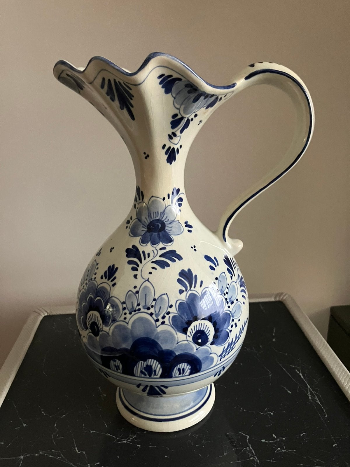 Antieke Delfts blauwe kan vaas puntgaaf  27 cm, Ophalen of Verzenden