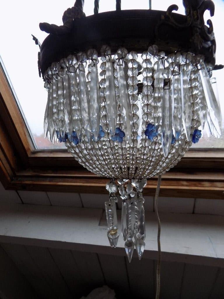 Hanglamp kroonluchter Venitiaans antiek brocante vintage, Ophalen of Verzenden, Gebruikt, Glas, E27 (groot)
