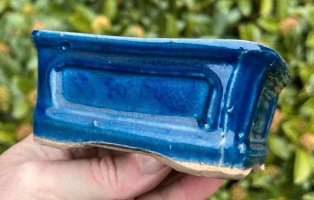 Bonsai schaal blauw geglazuurd aardewerk 12x8,8x5,1, Tuin en Terras, Gebruikt, Ophalen of Verzenden, Aardewerk, Rechthoekig
