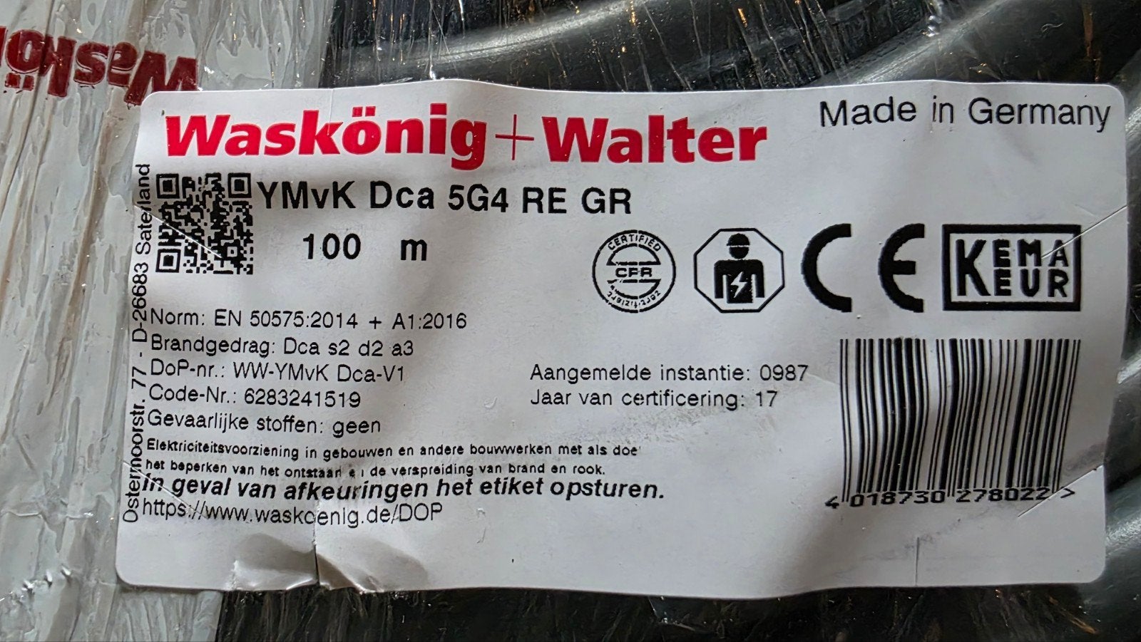 Waskönig + Walter YMVK Dca 5G4 installatiekabel 100m, Ophalen