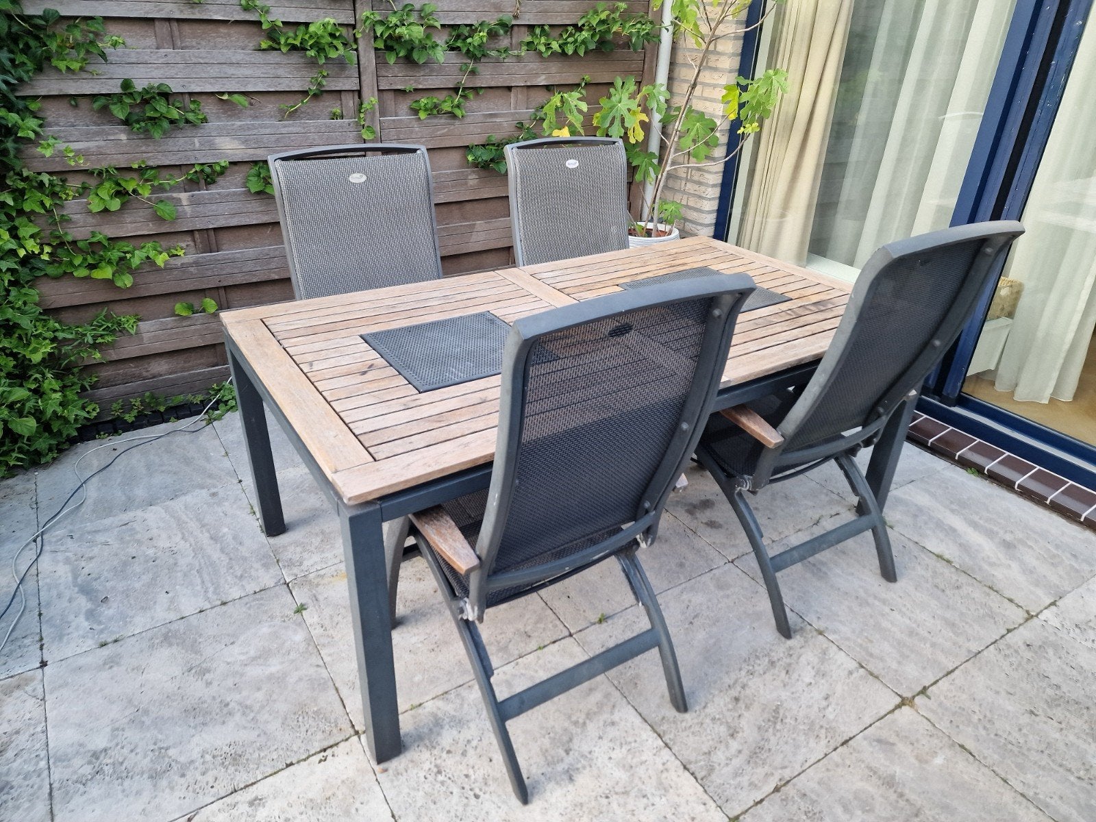 Hartman tuinstel 6 stoelen teakhout aluminum, Tuin en Terras, Ophalen, 4 zitplaatsen, Gebruikt, Tuinset