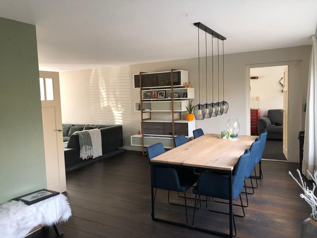 Eettafel met stalen frame - 220x100x77cm, Huis en Inrichting, Tafels | Eettafels, Ophalen, Gebruikt, 200 cm of meer, 50 tot 100 cm