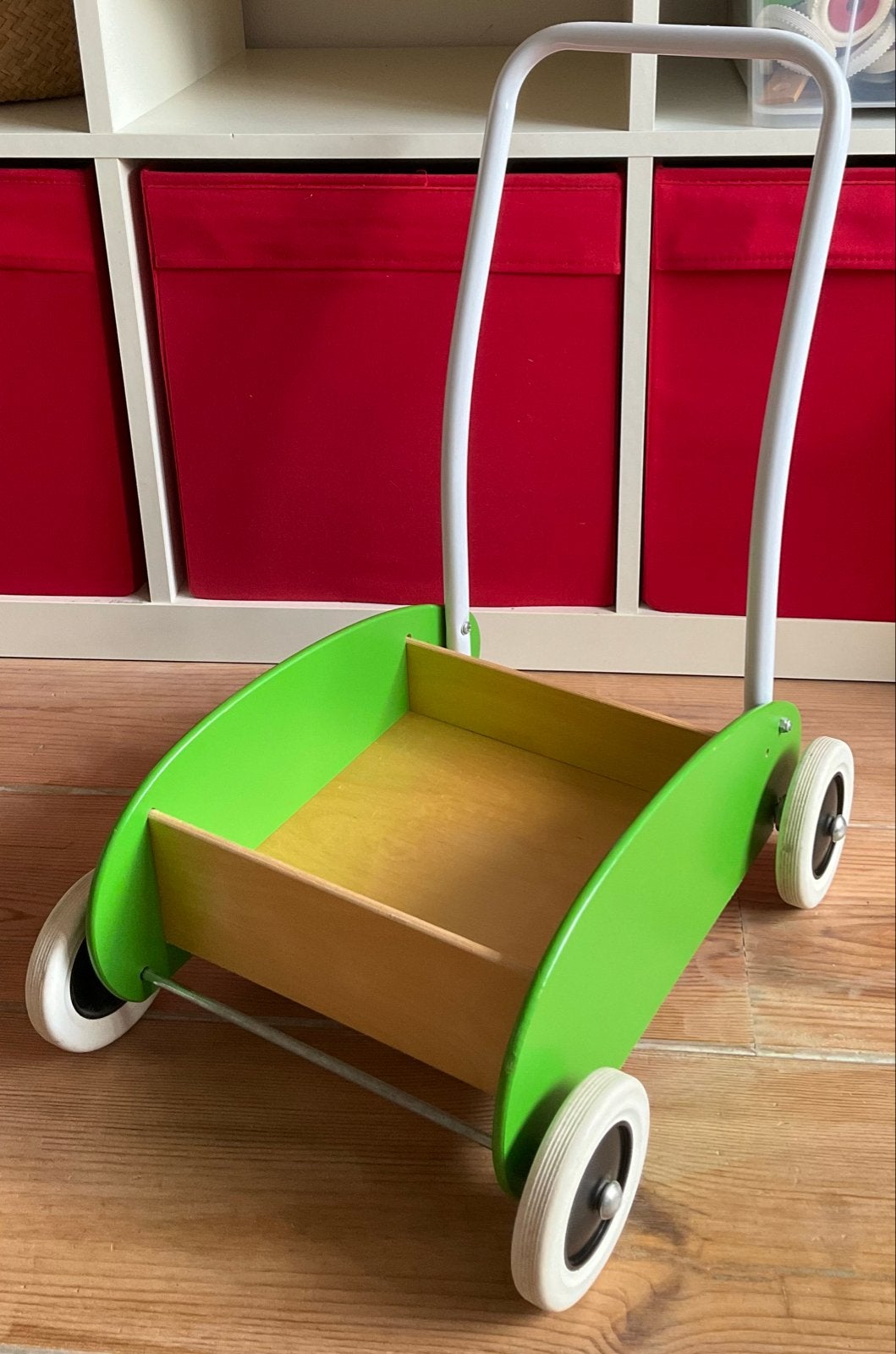 Ikea Mula loopkar / blokkenkar - groen, Kinderen en Baby's, Speelgoed | Houten speelgoed, Ophalen, Gebruikt, Overige typen