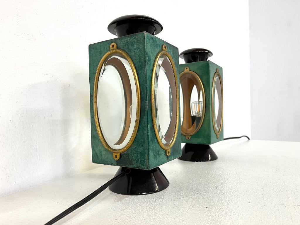 vintage design tafel lampen van Aldo Tura, Italië, jaren 60, Groen, Ophalen of Verzenden, Hout, Design