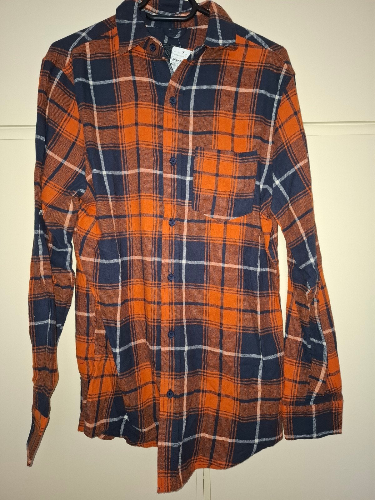 Flanellen heren overhemd oranje zwart maat S nieuw, Ophalen of Verzenden, Nieuw, Oranje, Zeeman