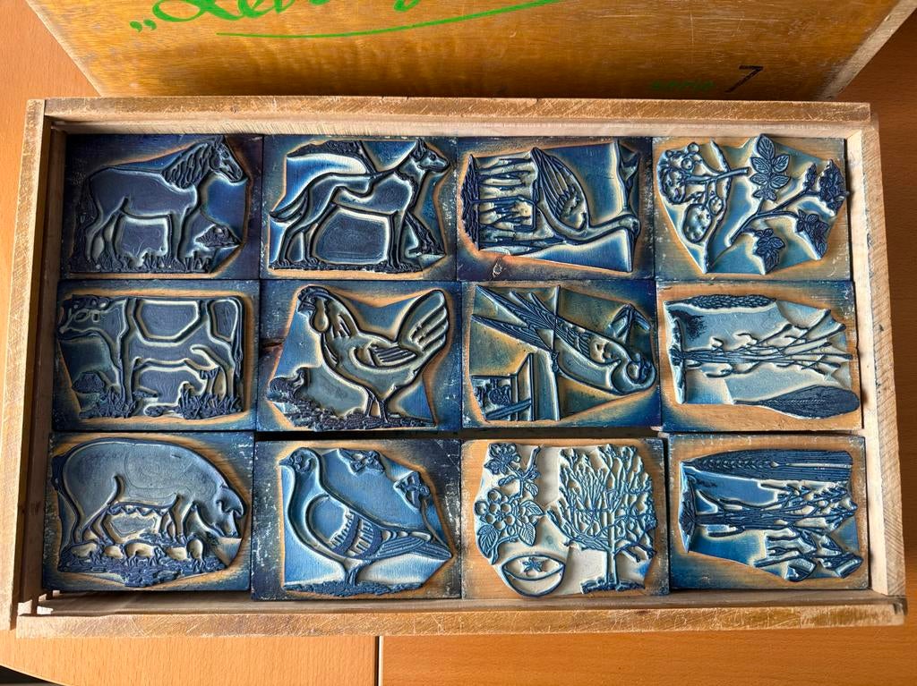 Houten Schoolstempels Biologie “Boerderij”, Hobby en Vrije tijd, Stempelen, Ophalen of Verzenden, Gebruikt, Houten stempel