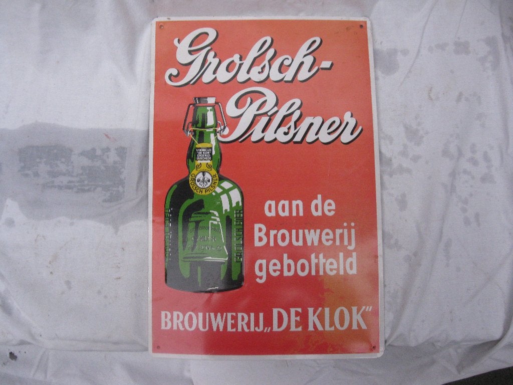 Blikken reclamebord Grolsch bier, Verzamelen, Ophalen of Verzenden, Reclamebord, Plaat of Schild, Grolsch