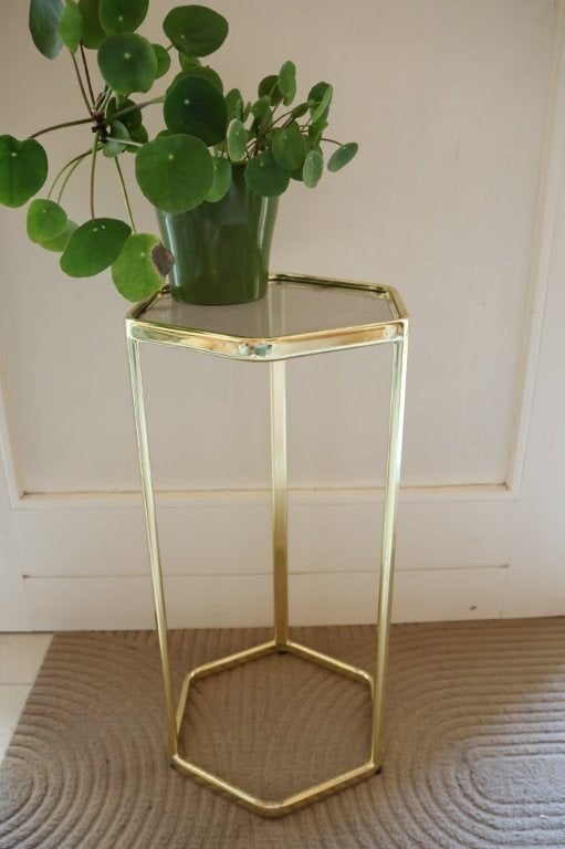 Vintage messing bijzettafeltje, Minder dan 55 cm, Gebruikt, Metaal of Aluminium, Overige vormen