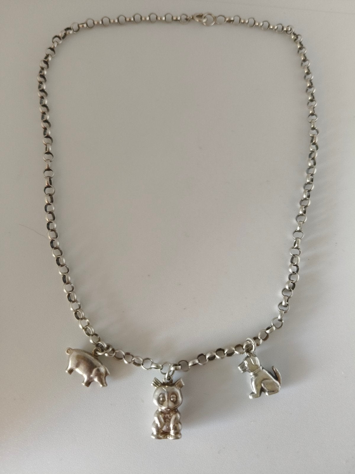 Vintage Zilveren 835 Kinderketting met Dierenbedels, Verzenden, Gebruikt, Zilver, Ketting