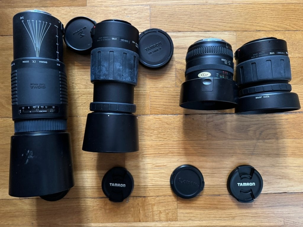 Voor Canon EOS e.d.: 4 zoomlenzen + flitser (in 1 koop), Verzenden, Gebruikt, Spiegelreflex, Canon