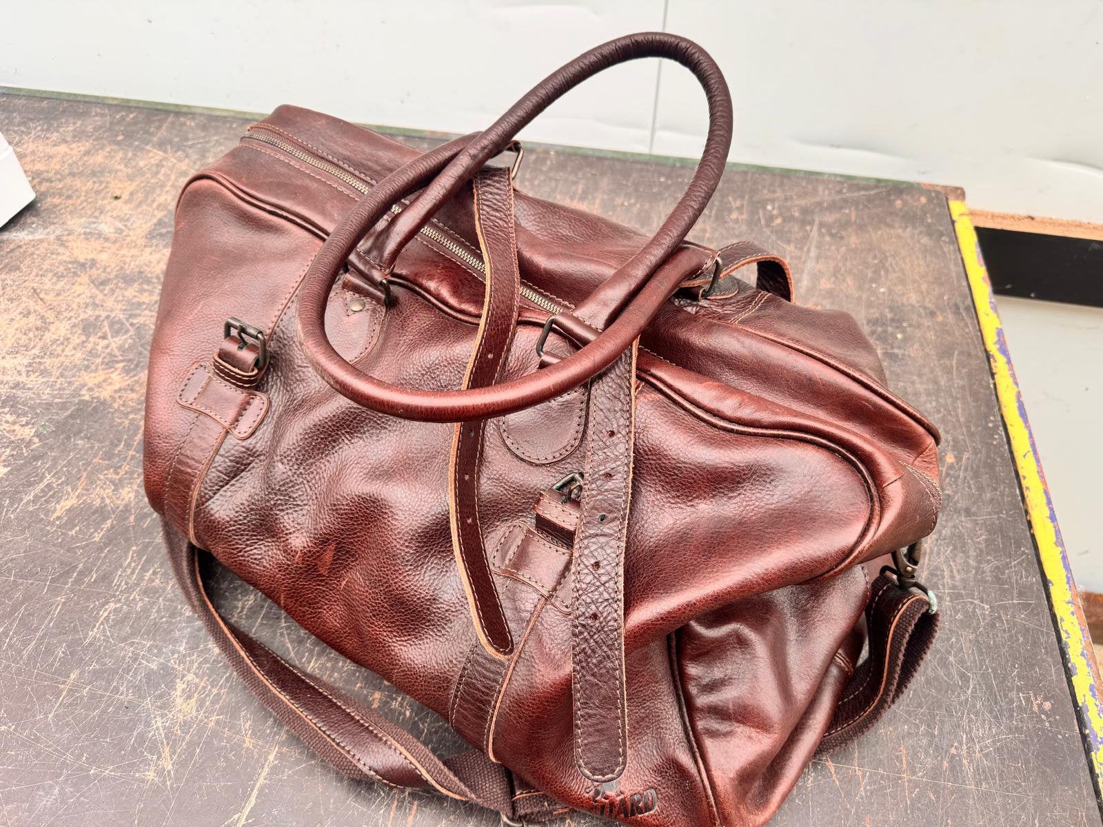 Nette leren weekendtas van Vanguard, cognackleur, Ophalen, 40 tot 60 cm, 30 cm of meer, Bruin