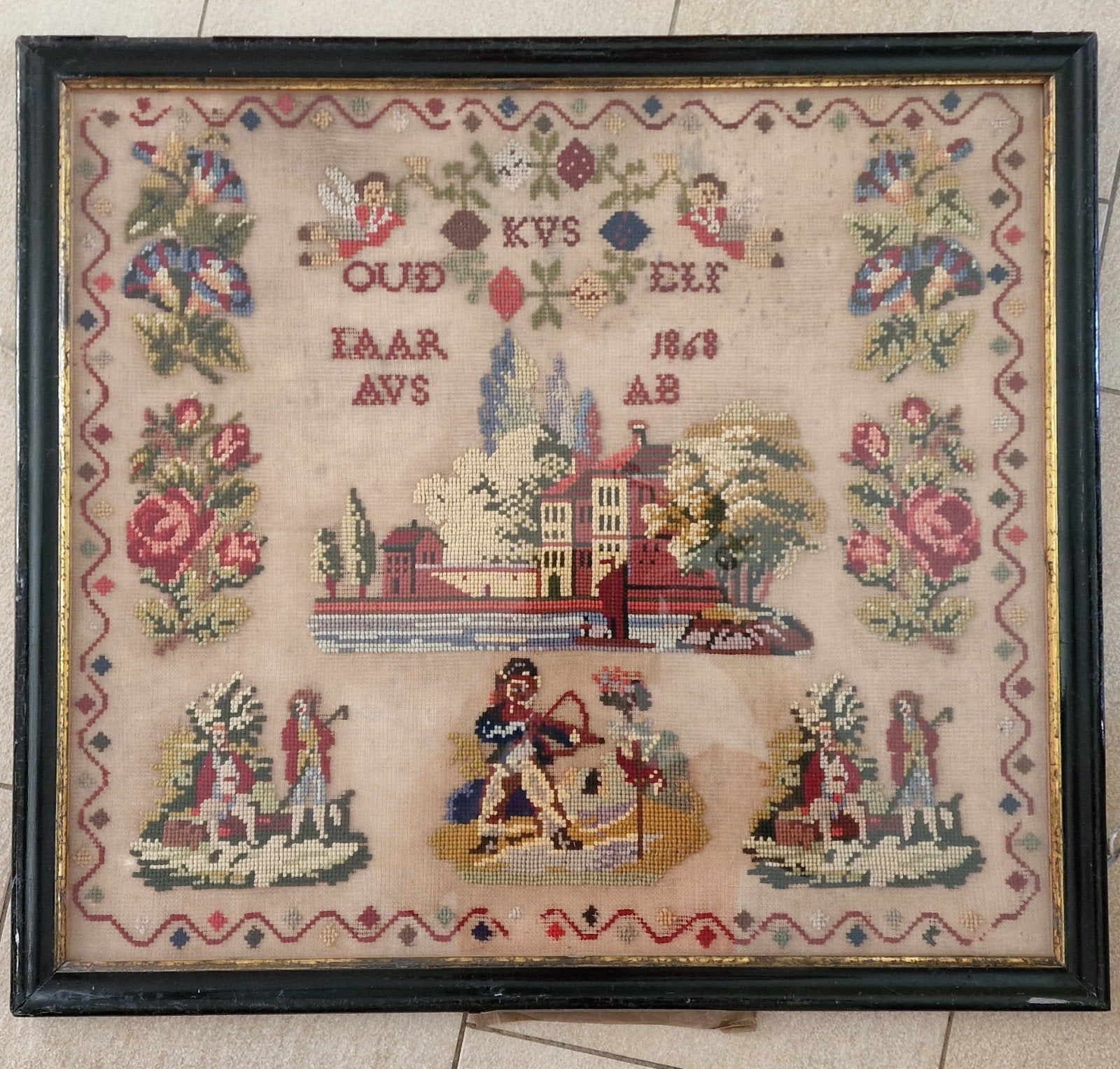 Antieke merklap Borduurwerk uit 1868, Ophalen of Verzenden