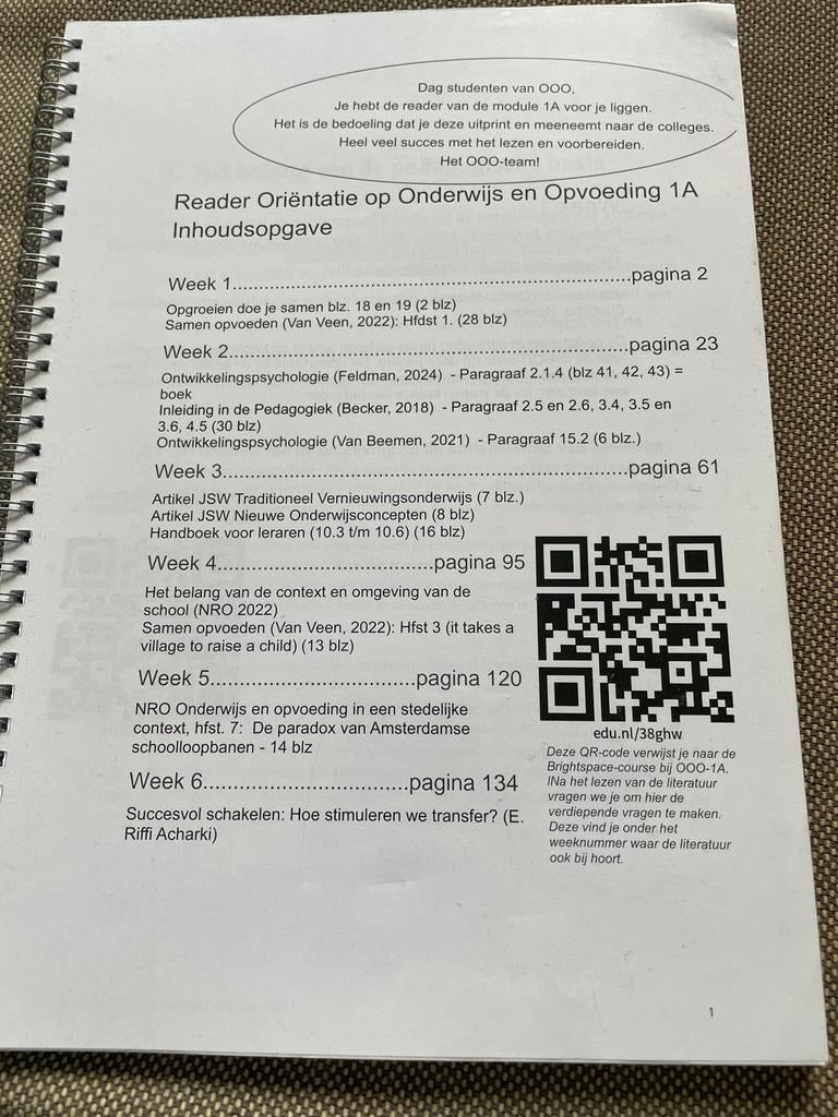 Reader Oriëntatie op Onderwijs en Opvoeding 1A, Boeken, Studieboeken en Cursussen, Gelezen, HBO, Gamma, Ophalen of Verzenden