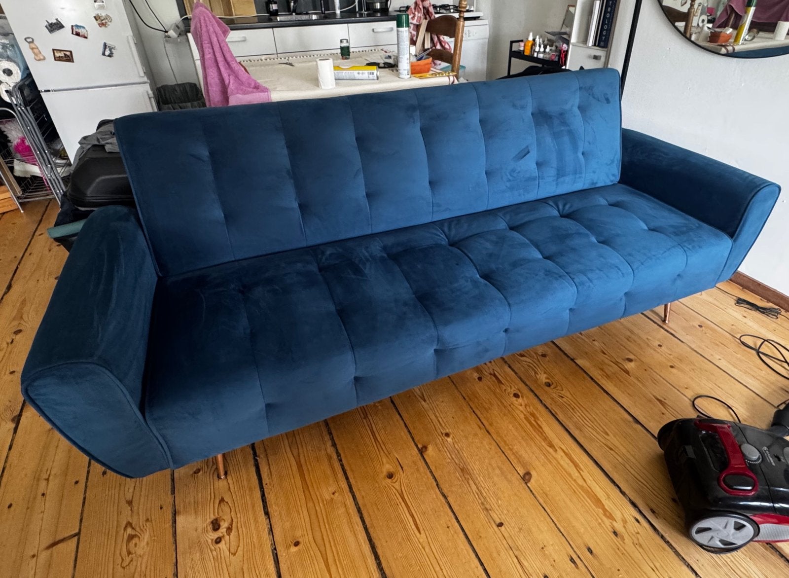 Slaapbank 3-zits SELNES Velvet Marine/Royal Blue - Beliani, Ophalen, Velvet, Driepersoons, 75 tot 100 cm