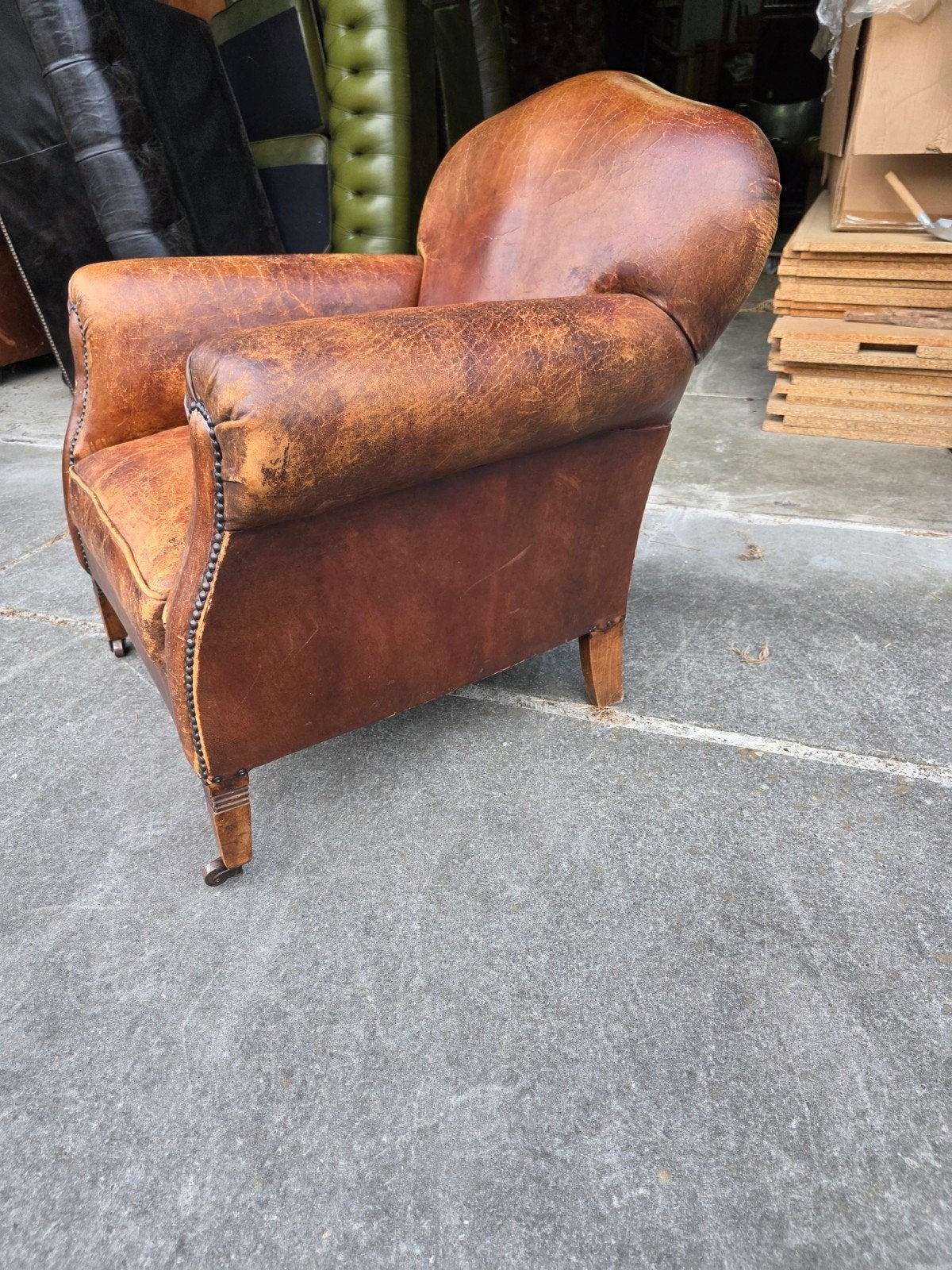 Schapenleren Vintage Fauteuil - Chesterfield Stijl + BEZORGD, Antiek en Kunst, Antiek | Meubels | Stoelen en Banken, Ophalen of Verzenden
