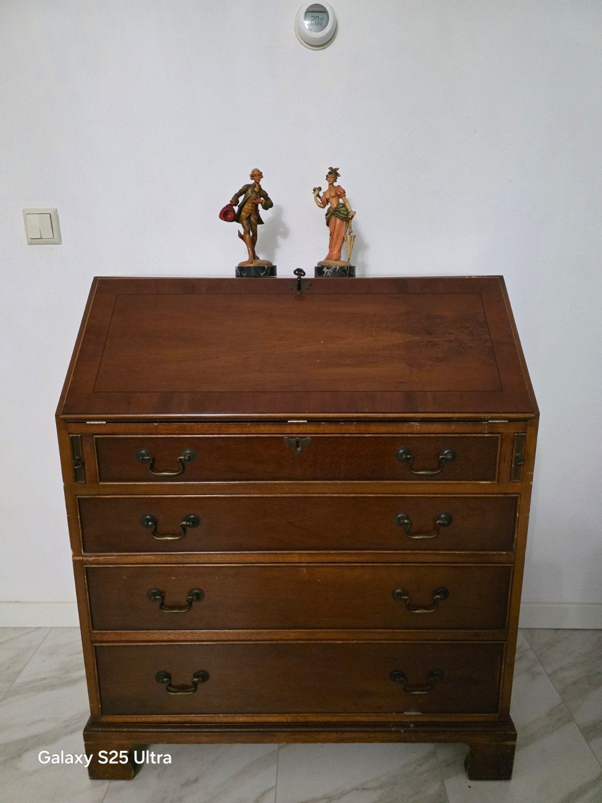 Engelse Secretaire met Lederen Inleg en 4 Laden, Huis en Inrichting, Ophalen, Gebruikt, Klassiek Engels