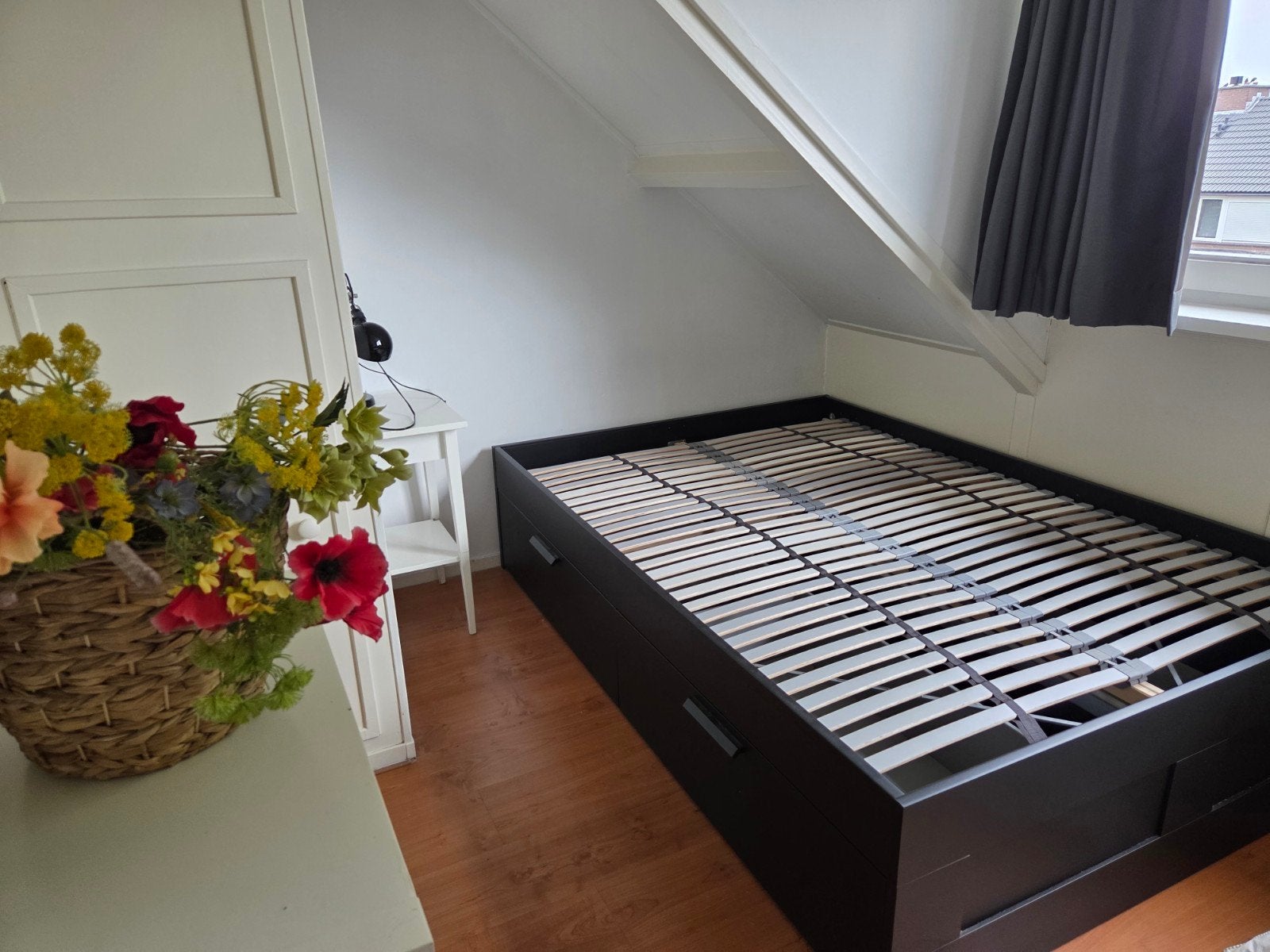 Brimnes bed 140 x200 Ikea, Gebruikt, Zwart, Tweepersoons, Hout