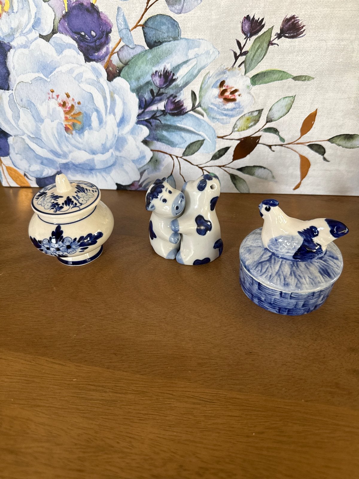 Delfts Blauw set: potje, koeien zout/peper en kip doosje, Antiek en Kunst, Ophalen of Verzenden