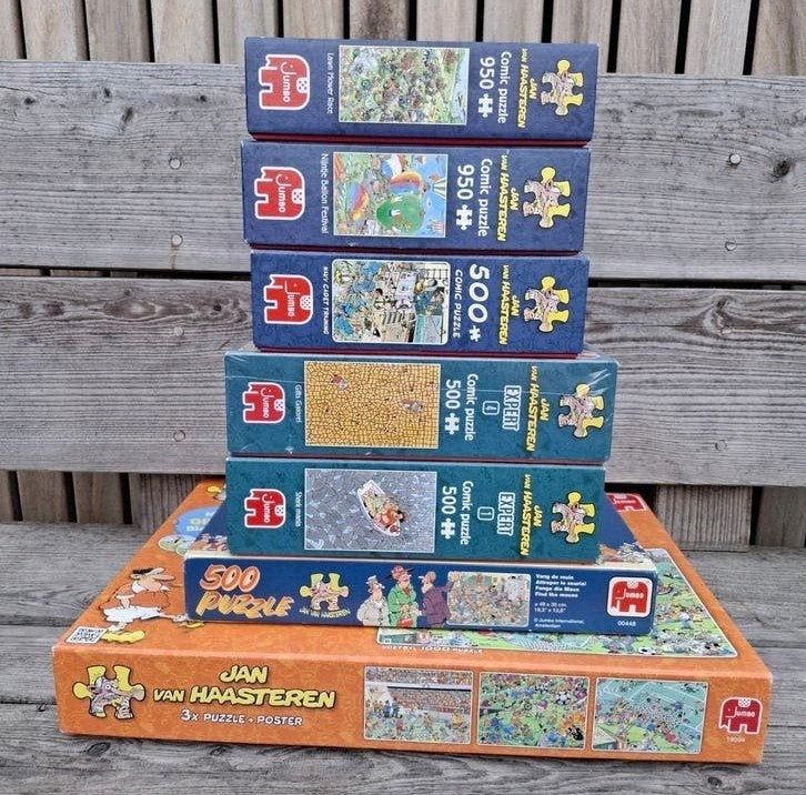 9 Jan van Haasteren puzzels legpuzzels 500 750 950 1000, Ophalen of Verzenden, 500 t/m 1500 stukjes, Zo goed als nieuw, Legpuzzel
