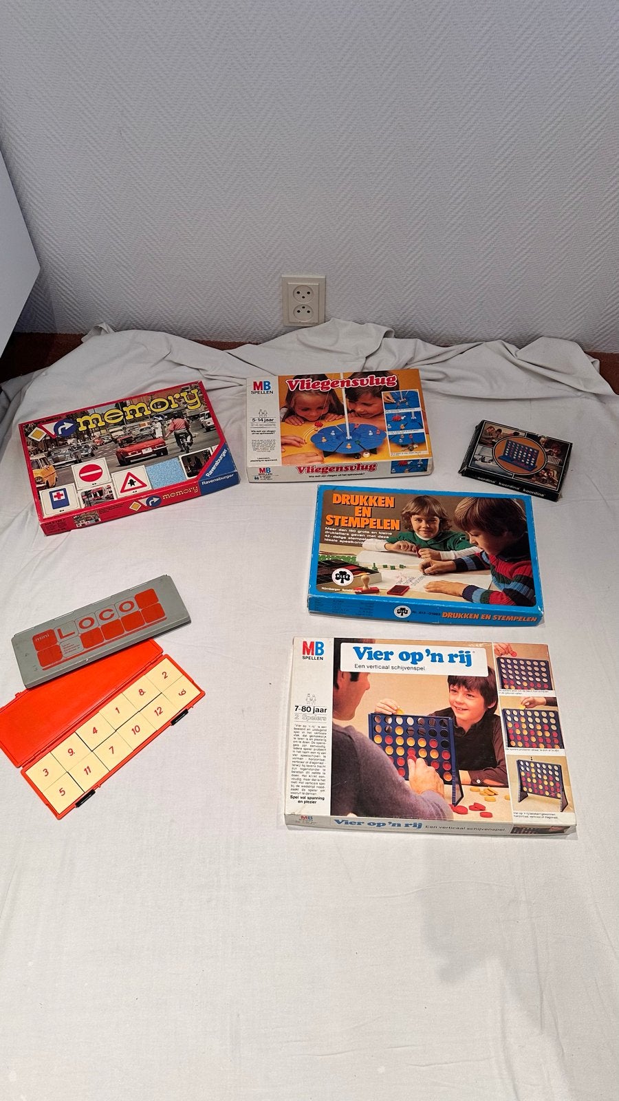 Vintage Spellenpakket: Memory, Vliegensvlug, Drukken & Stemp, Hobby en Vrije tijd, Gezelschapsspellen | Bordspellen, Gebruikt