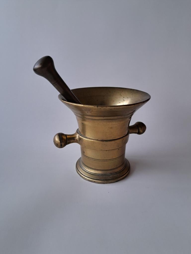 Antieke koperen vijzel met stamper, Antiek en Kunst, Ophalen of Verzenden