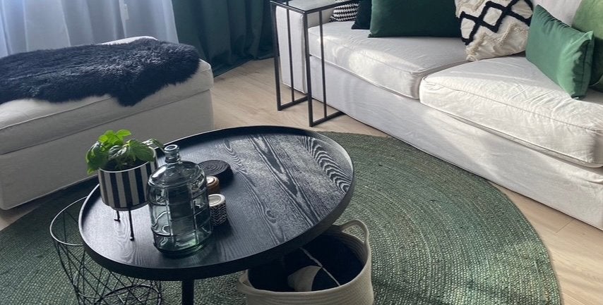 Donkergroen vloerkleed, Ophalen, Zo goed als nieuw, Rond, 200 cm of meer