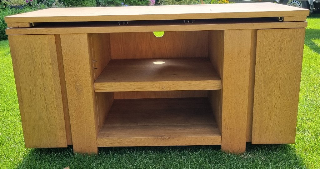 TV meubel, Ophalen, Gebruikt, 100 tot 150 cm, Eikenhout