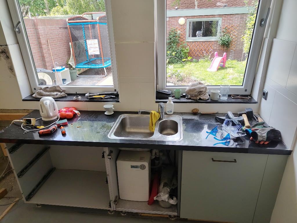 Keukenblad (Zwart steen), Huis en Inrichting, Keuken | Keukenelementen, Ophalen, Gebruikt, Zwart, 200 cm of meer