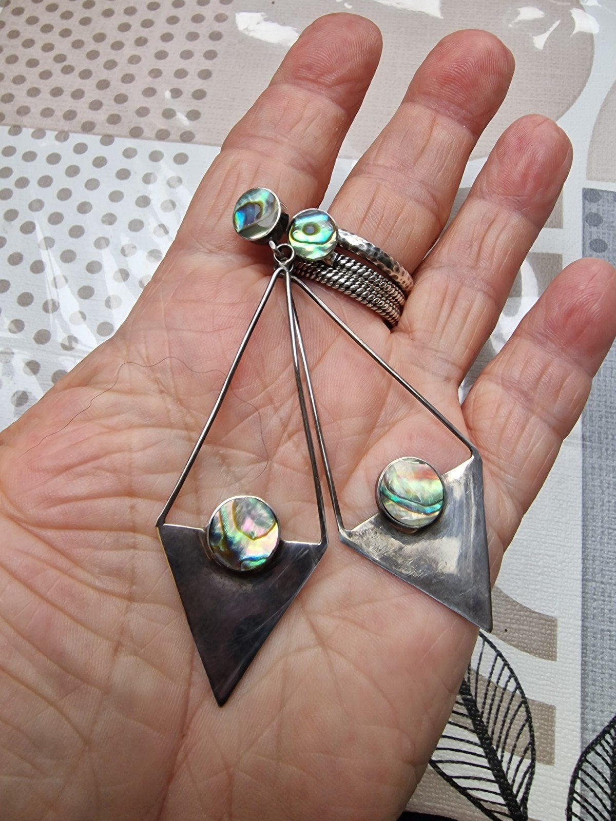Zilveren 925 lange oorbellen met abalone, Ophalen of Verzenden, Met edelsteen, Zilver, Zilver