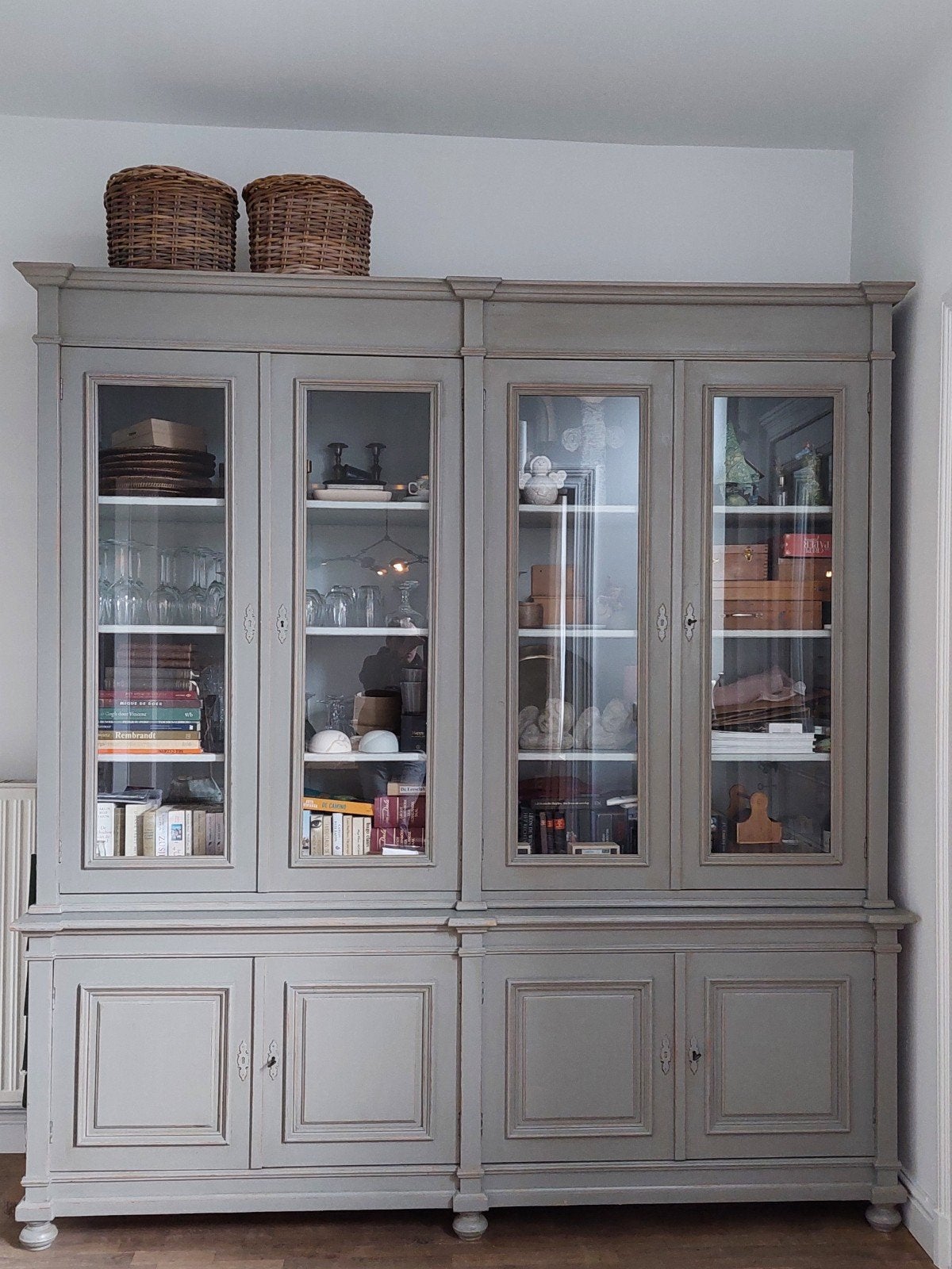 Landelijke broccante klassieke buffetkast grijsgroen, Huis en Inrichting, Ophalen, Gebruikt, 25 tot 50 cm, 200 cm of meer