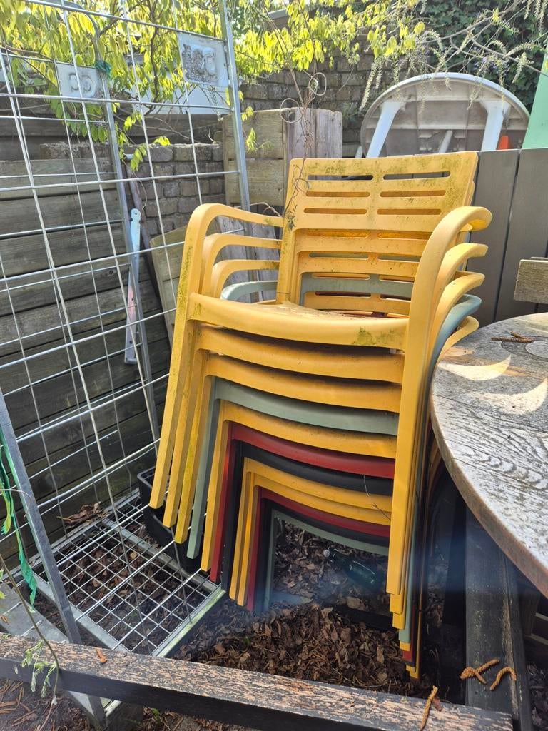 9 terrasstoelen, Tuin en Terras, Tuinstoelen, Ophalen, Gebruikt, Kunststof