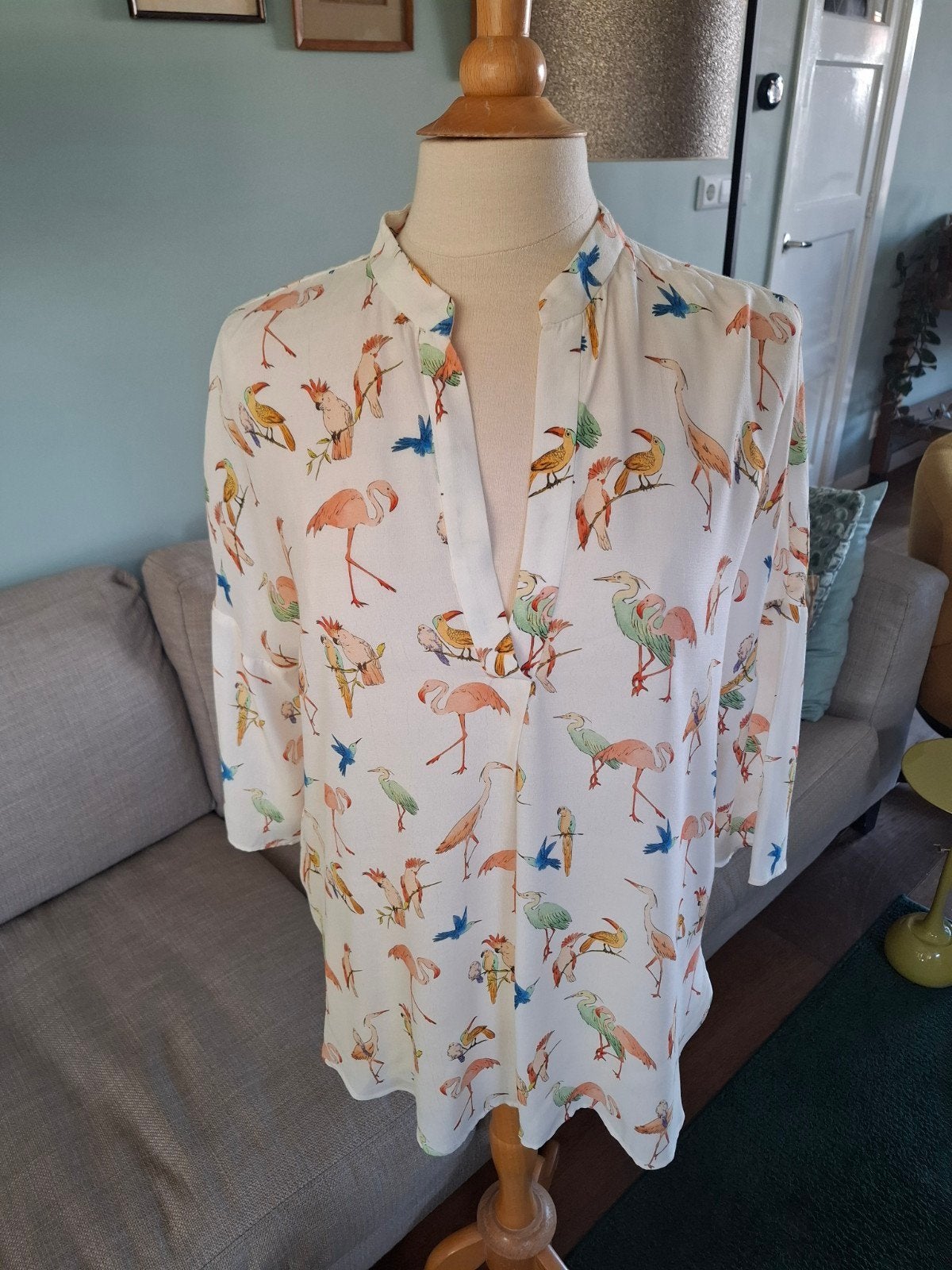 Fijne wijde zara blouse met vogels maat M, Zara, Ophalen of Verzenden, Zo goed als nieuw, Maat 38/40 (M)