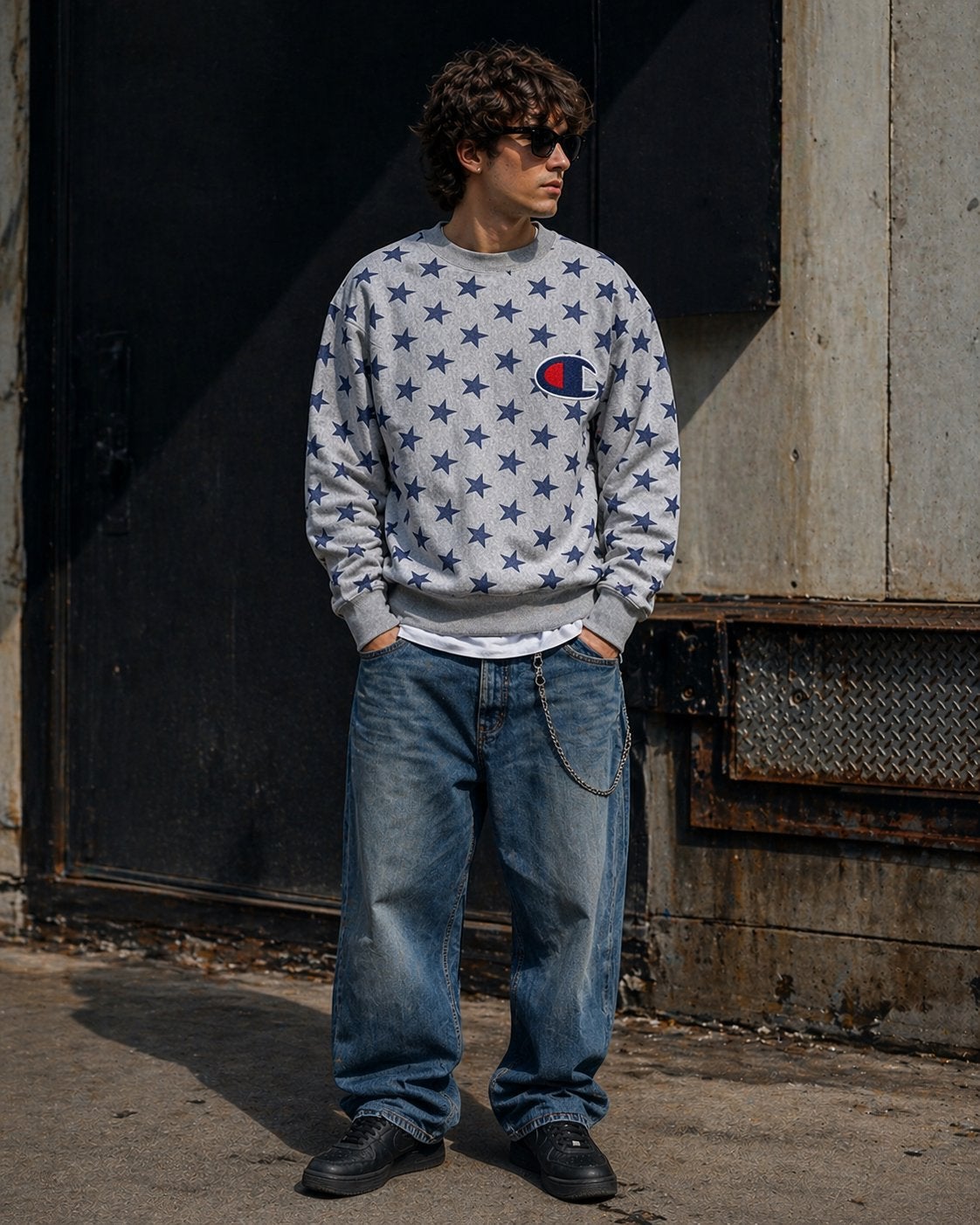 Champion sterren sweater | M, Ophalen of Verzenden, Gedragen, Maat 48/50 (M), Grijs