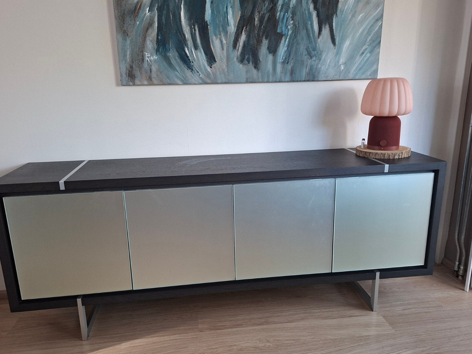 Delato dressoir met glazen deuren, Ophalen, Eikenhout, 200 cm of meer, Modern