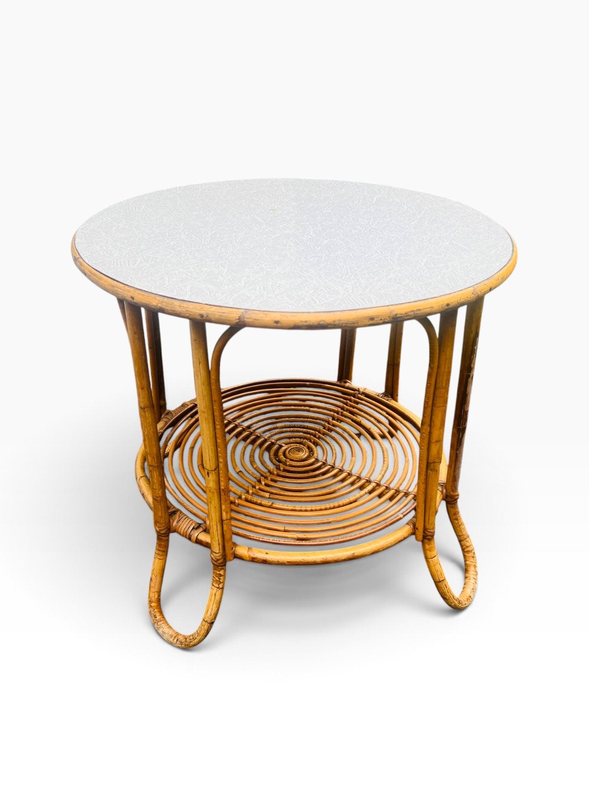 Vintage retro rotan salontafel | tafeltje jaren 60, Ophalen of Verzenden, Zo goed als nieuw, Rond, 50 tot 100 cm