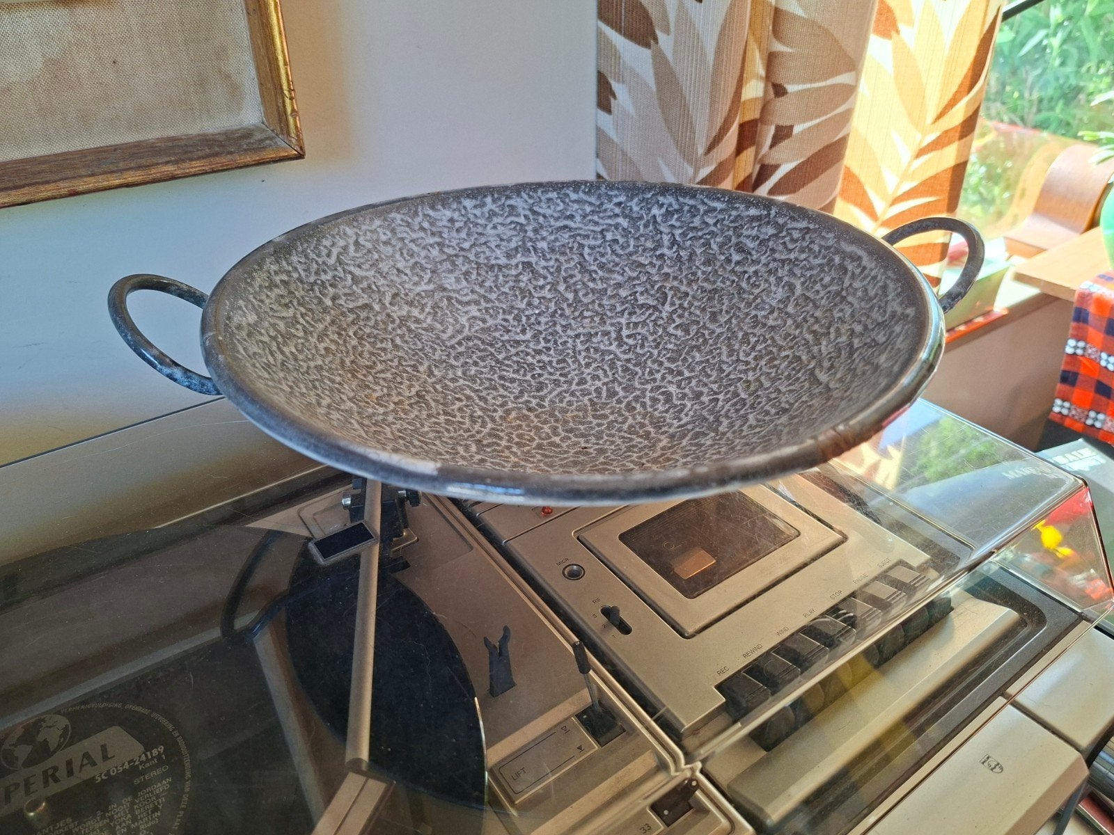 Vintage emaille wok pan / schaal , wolkjes emaille, Ophalen of Verzenden