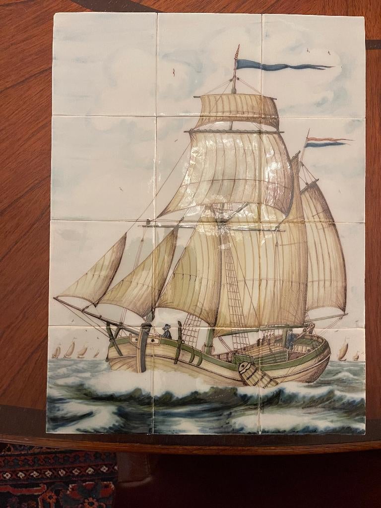 Antiek Tegeltableau Koftjalk Botter Klipper Aak Platbodem, Antiek en Kunst, Ophalen