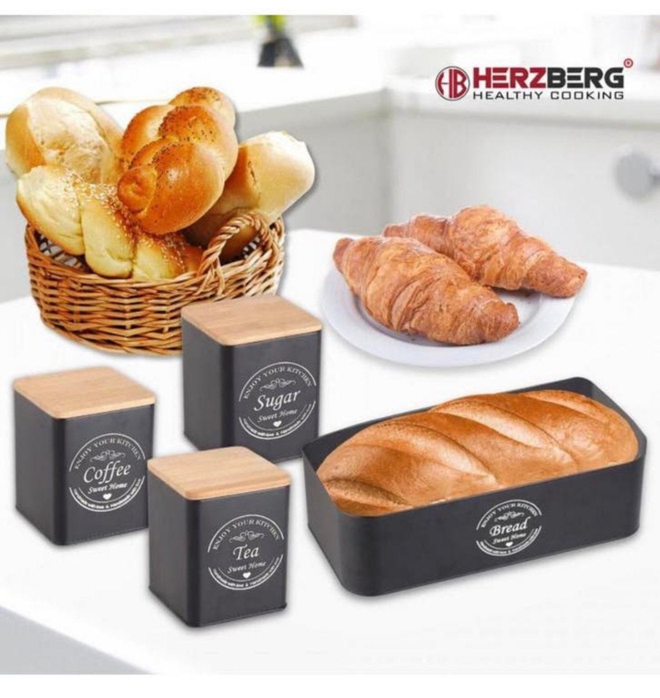 Herzberg 4-delige brooddoos broodbak + voorraadbussen deksel, Nieuw, Ophalen of Verzenden, H, H