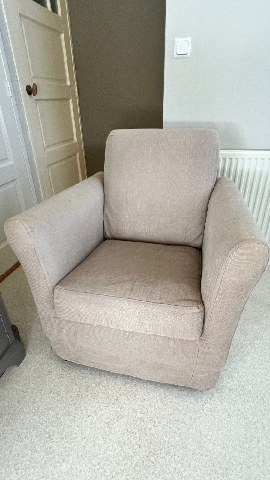 Comfortabele stoffen fauteuil - Beige, Ophalen, Gebruikt, Stof, 75 tot 100 cm