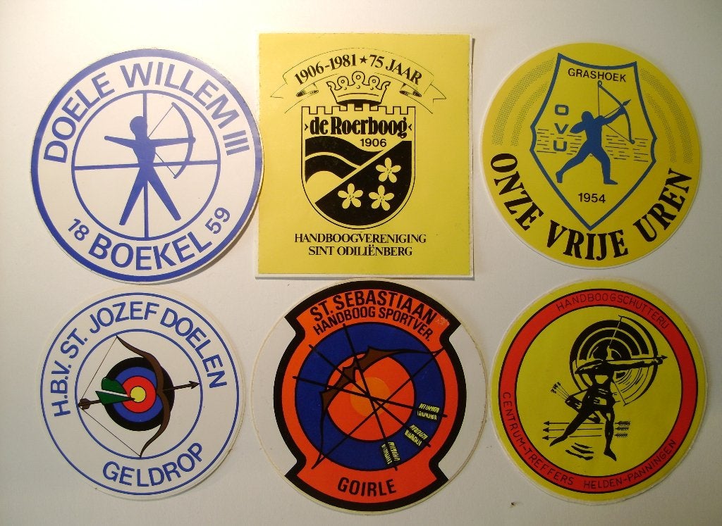 partijtje stickers van handboogverenigingen, Ophalen of Verzenden, Zo goed als nieuw, Sport
